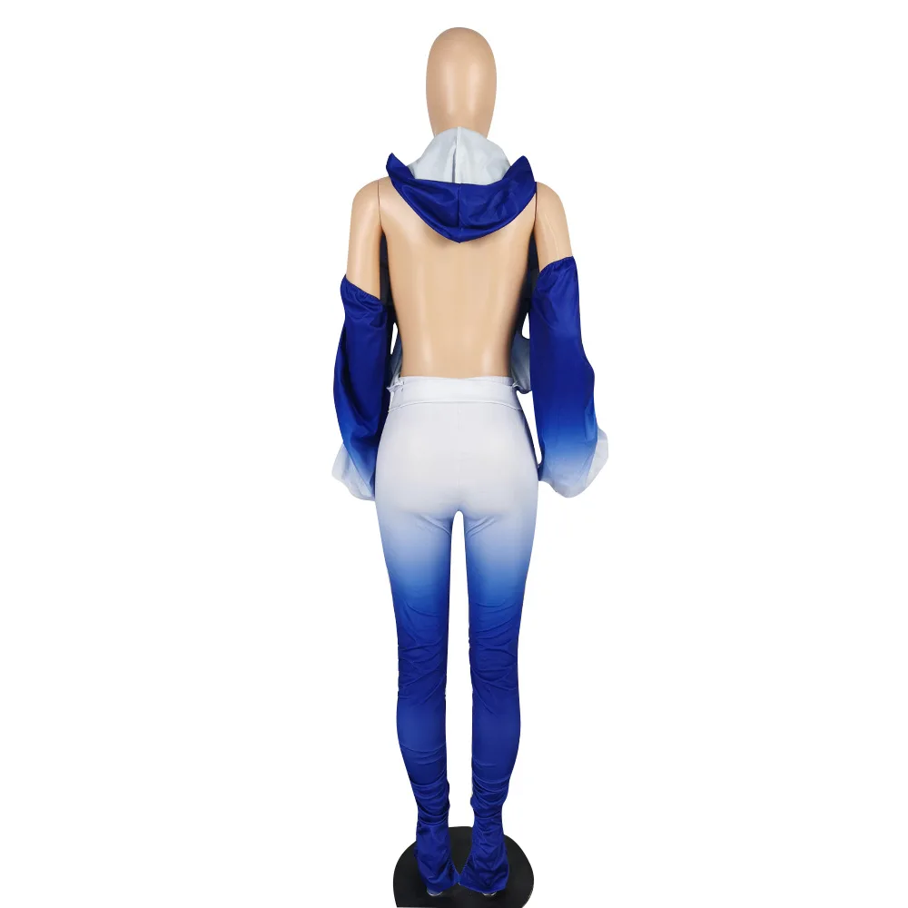 

Autumn new color gradient print sport two piece fashion slim fit V-Neck long sleeve zipper coat and pants women's set