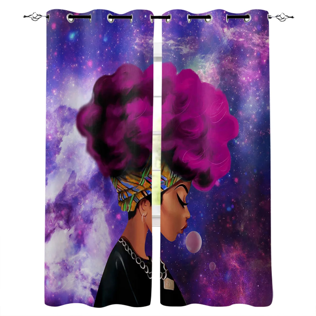 Черная африканская женская фиолетовая занавеска с звездным небом кухонные