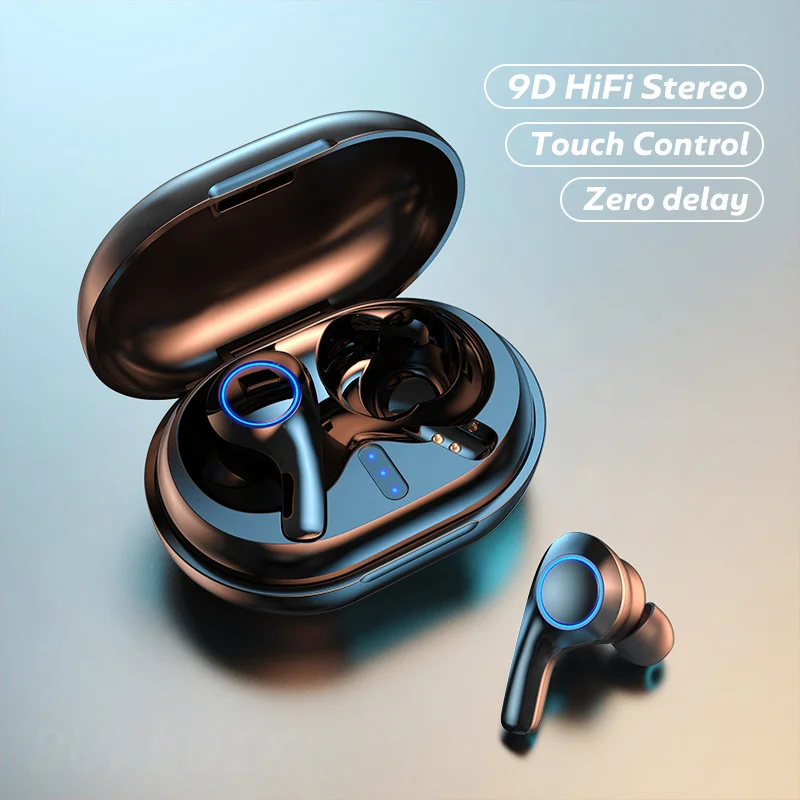 TWS Bluetooth наушники с микрофоном беспроводные сенсорным управлением Hi Fi 9D стерео