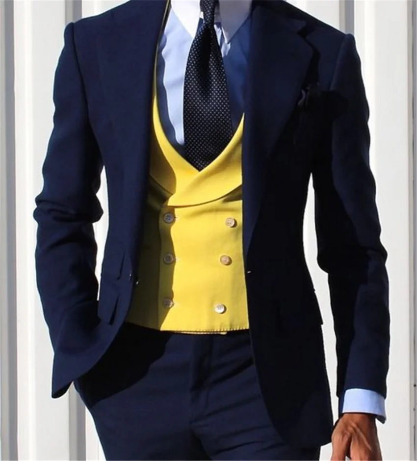 New men's yellow suit wedding party dress bridegroom best man business casual suit（Jacket+pants+vest）