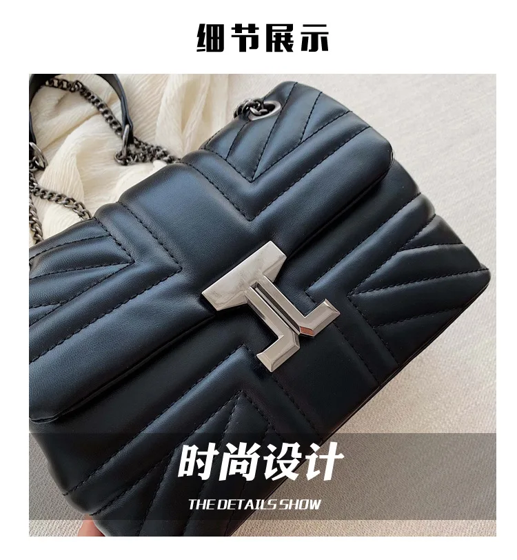 

Small Square Bag Female Spring New Crossbody Chain Bag Korean Embroidered Thread Plaid Car Stitching Women Bag Shoulder Bag