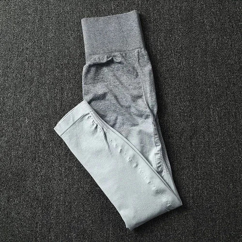 Gray White Ombre Бесшовные штаны для йоги женские леггинсы с высокой талией эластичный животик контроль фитнес тренировки тайтсы, леггинсы для бега спортивные штаны - Цвет: Gray White