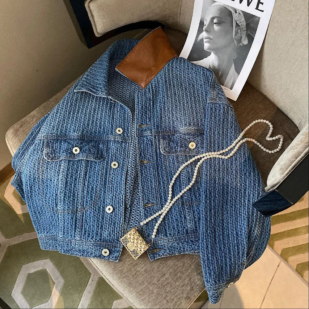 Женская джинсовая куртка в клетку новый однотонный кардиган Повседневная