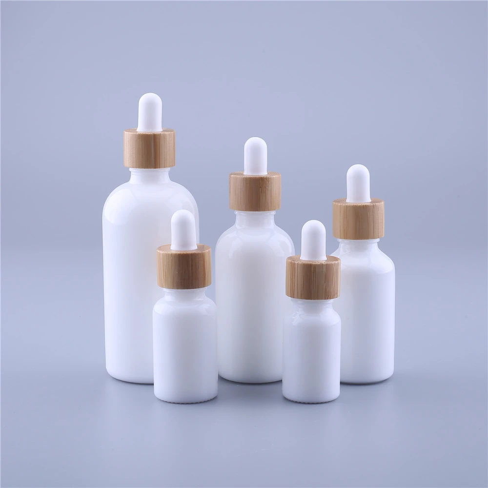 Botellas Vacías de vidrio blanco con tapa de bambú, envases de aceites esenciales, 10ML, 15ML, 30ML, 50ML, 100ML, 12 unidades