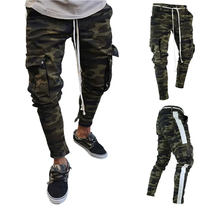 

Men Camo Skinny Jeans Trousers Biker Slim Fit Camouflage Denim Joggers Pants UK