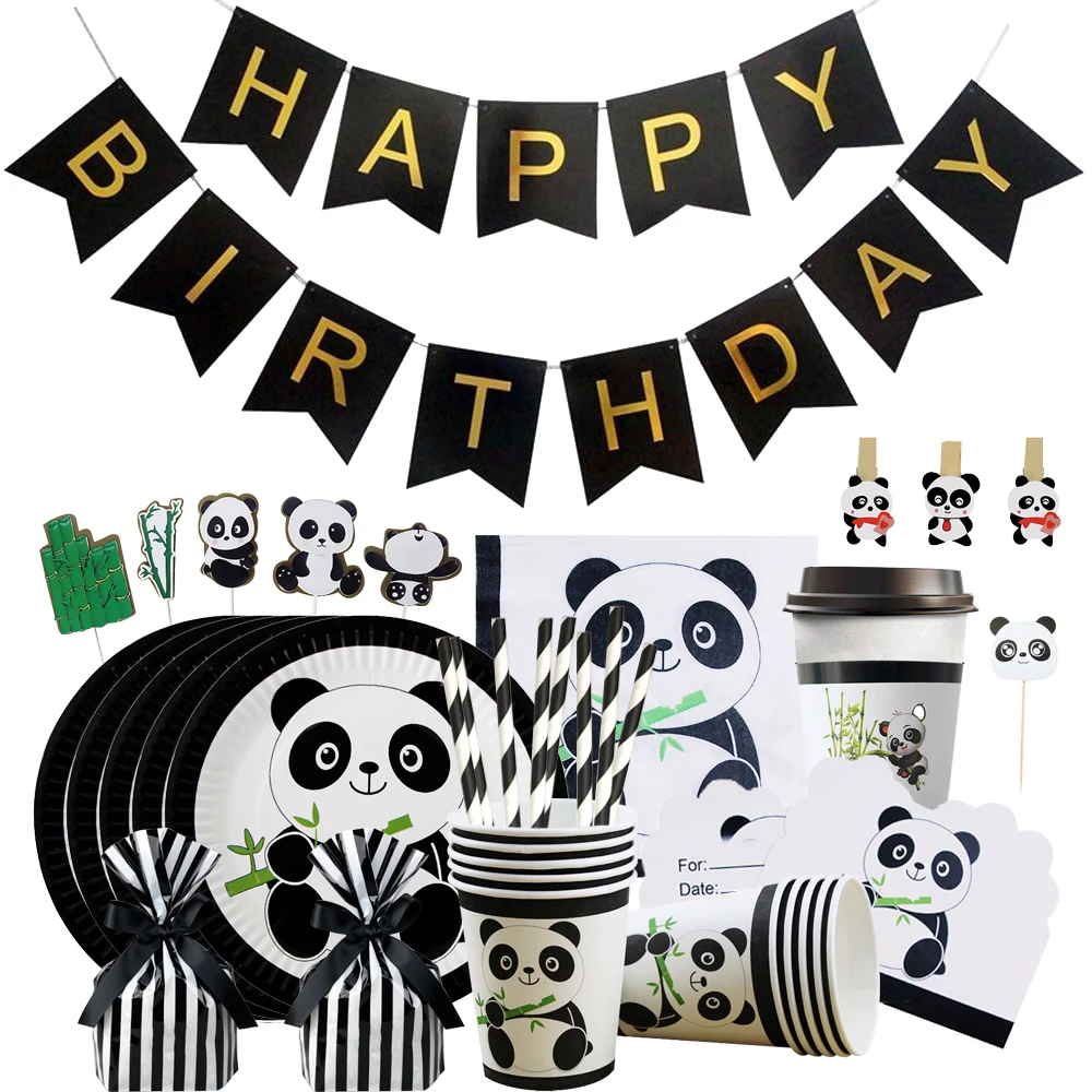 

Panda Theme Birthday Disposable Tableware Animal Inflatable Panda Balloon Baby Shower Kids Birthday Party Decorations Supplies