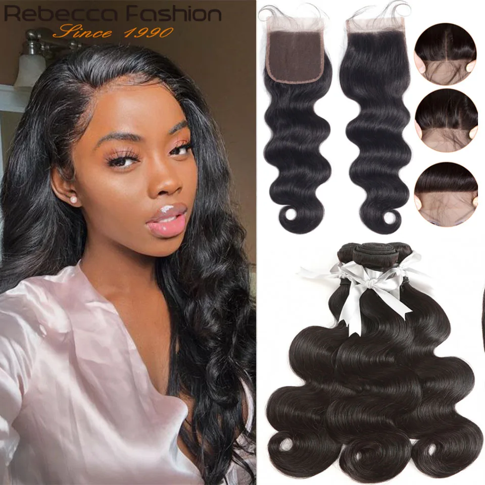 Onda do Corpo Pacotes com Fecho de Cabelo Pacotes com Fechamento do Laço Extensão do Cabelo Rebecca Cabelo Brasileiro Humano Remy 3