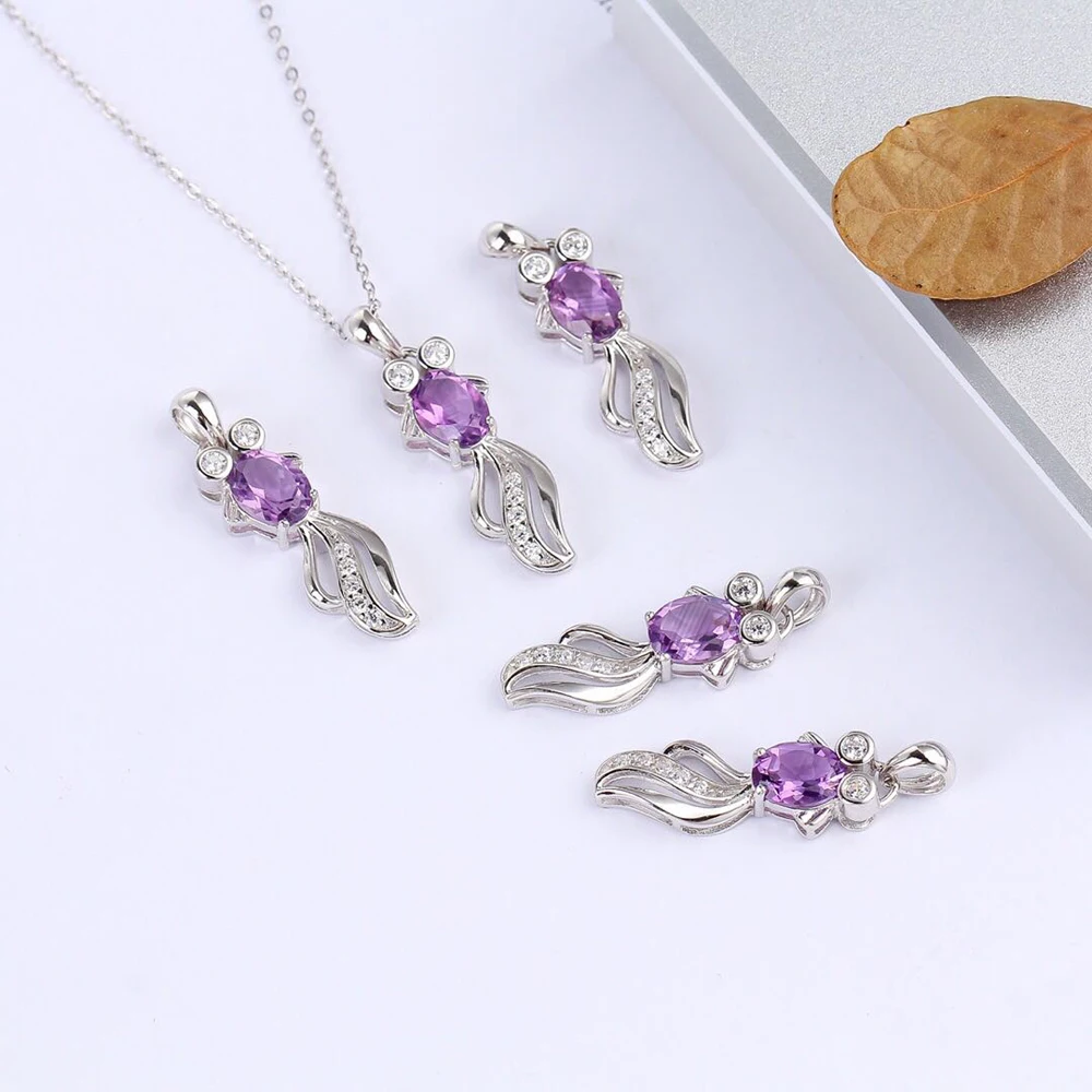 

Fine Fish Pendant Jewelry Natural Amethyst Gemstone Necklace Genuine Pure 925 Sterling Silver Pendants For Women Party Gift