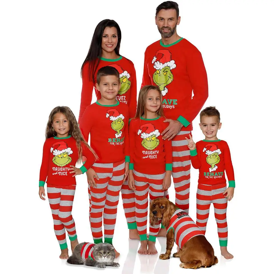 

Мультфильм Рождество Премиум семья Пижама, комплект одежды зеленый монстр мама дочери дети подходящий дом наряд FailyLook