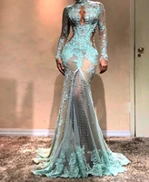 2020 cheap long sleeves lace evening dress dubai illusion bodice holiday women wear formal party prom gown custom made plus size