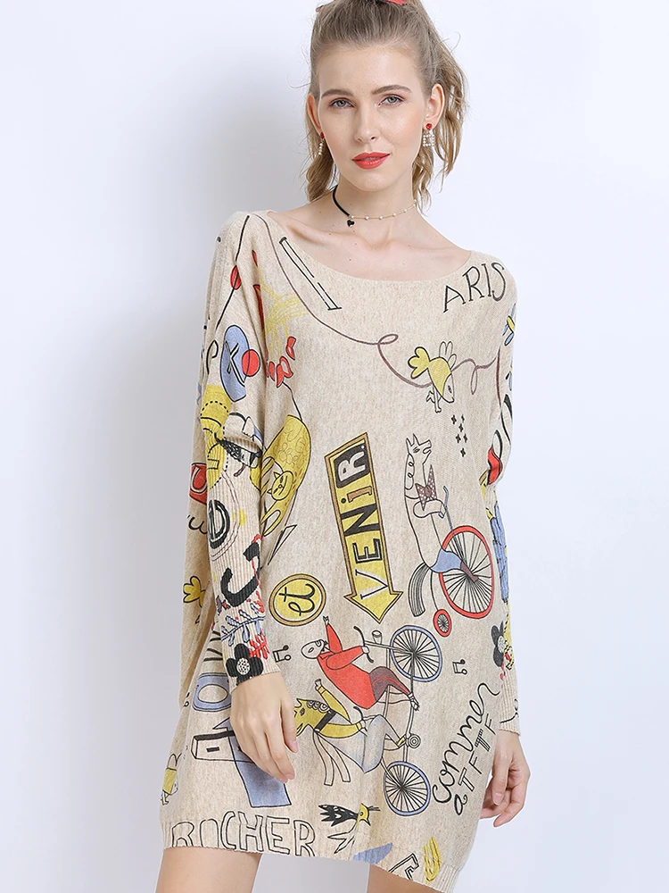 

New Autumn Winter Women Wool Sweaters Oversized Warm Long Pullover Dresses Fashion Print Jumper Knitted Sweaters Pull Femme 2020