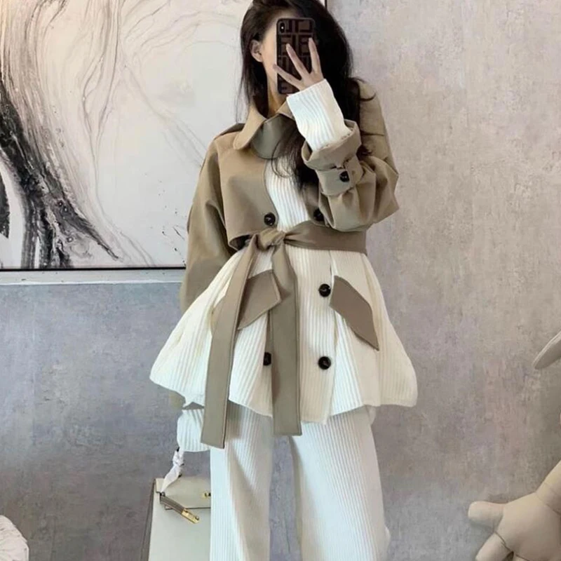 Женская вязаная куртка в стиле пэчворк Sister Fara элегантная двубортная Свободная