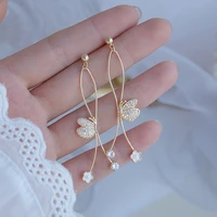 ins hot sale long style butterfly earrings elegant flower inlaid zircon stainless ringen feminia jewelry pendant accessories