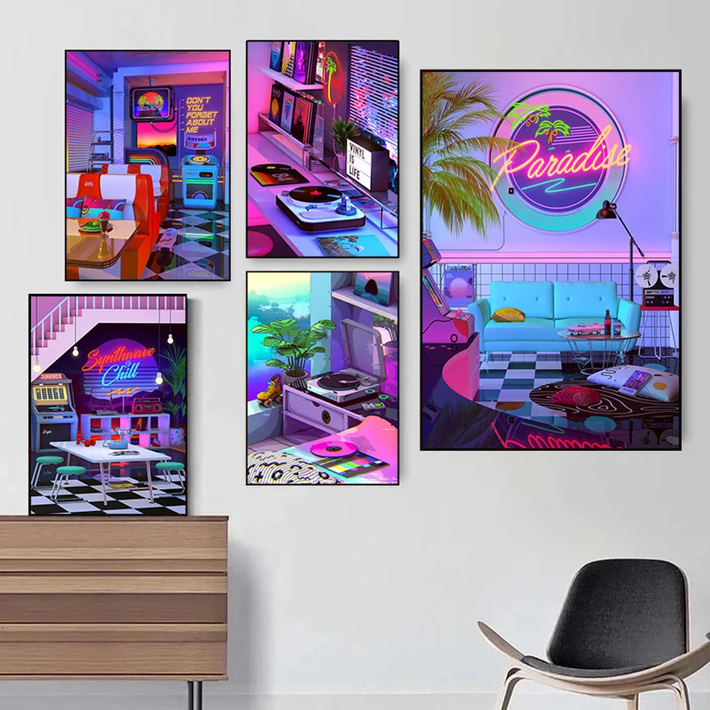Современный неоновый DJ-холст в научном стиле гоночный коктейль аркадные мечты