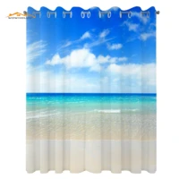 ocean curtains tropical sandy beach at summer sunny day holiday vacation theme image print living room bedroom window drapes