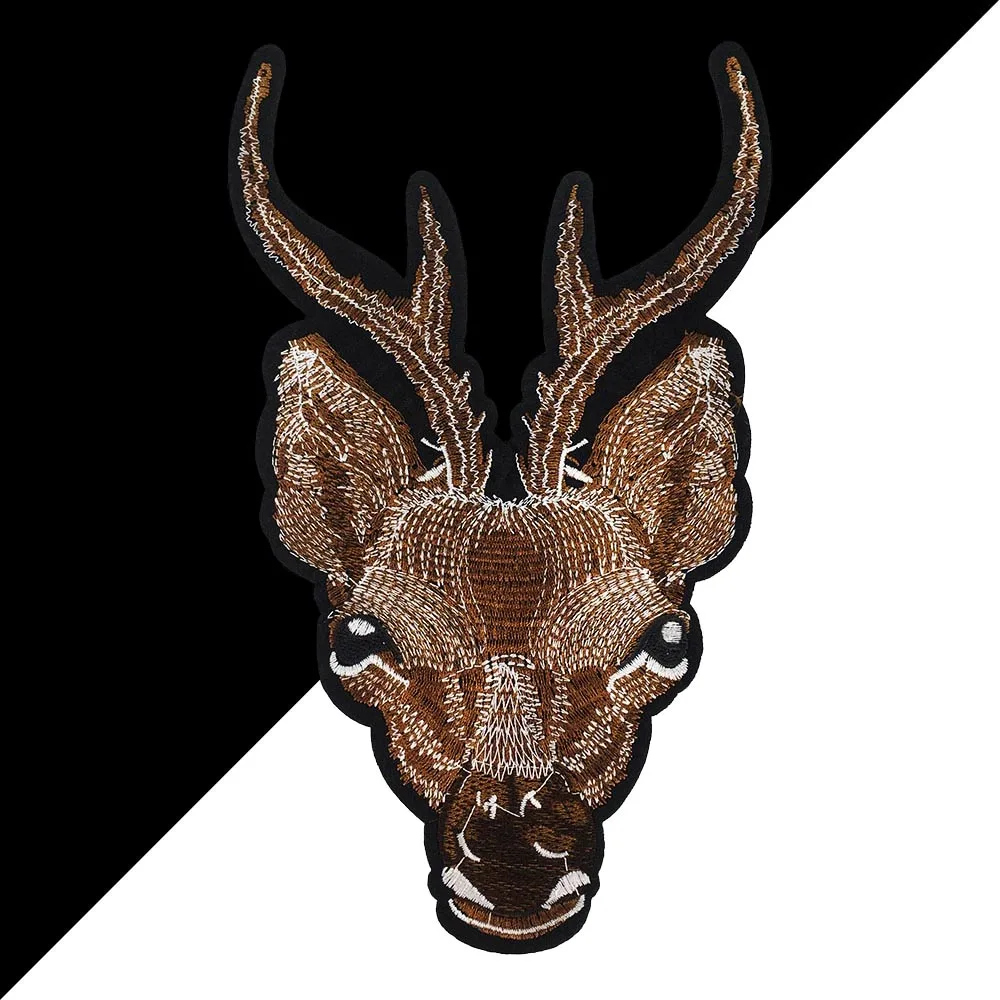 

Embroidery Animal Deer Head Patches Applique For Clothing Jacket Sew on Badge