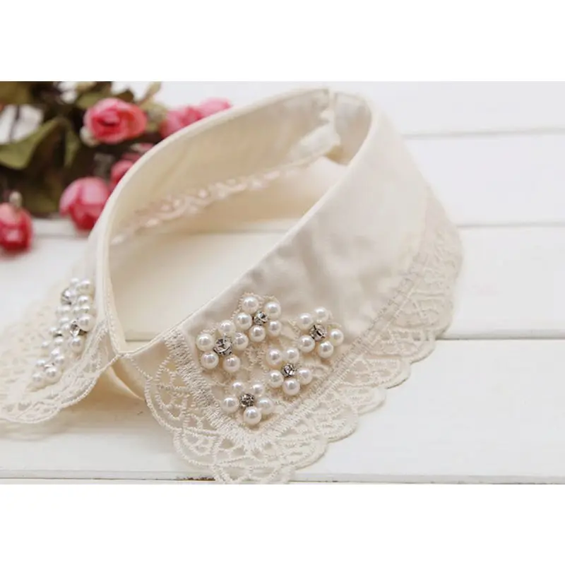 

1PC Women Detachable Colla Shirt Fake Collars Pearls Lace Decoration Ladies Lace False Necklaces Fashion Clothes Accessories