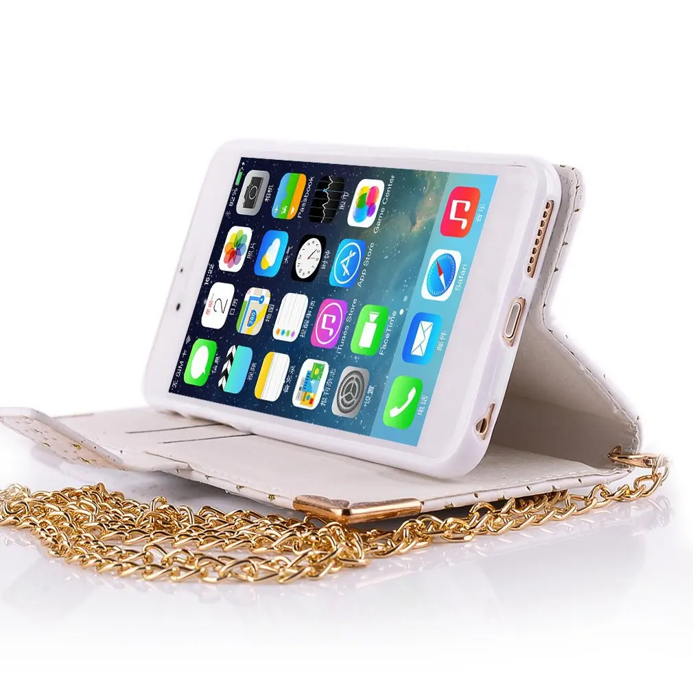 Звездный и вишневый узор PU кожаный откидной Чехол кошелек с подставкой для iPhone6