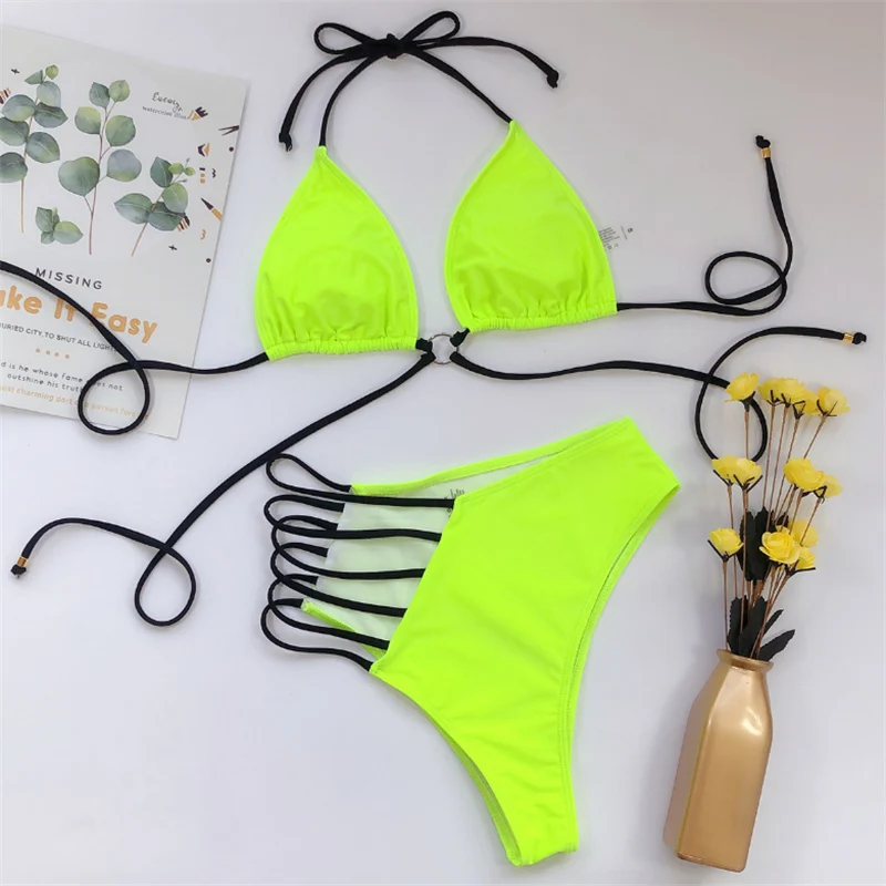 Купальник-бикини женский с высокой талией и леопардовым принтом лето 2020 | Женская