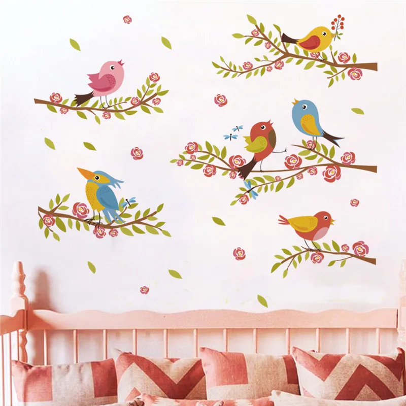 

Lovely Birds On Tree Branch Wall Stickers For Kids Room Bedroom Home Decoration Cartoon Animal Mural Art Diy Pvc Wall Decals