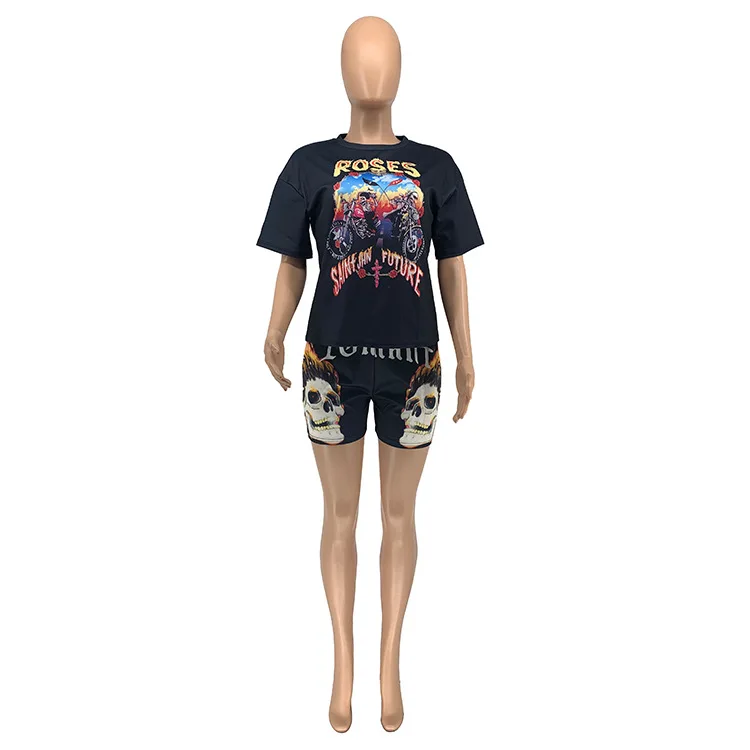 

Echoine Summer Cartoon Letter Print Shorts Set Tshirt 2 Piece Set Tracksuit Jogger Streetwear Casual Outfits T-shirts Tops Sweat