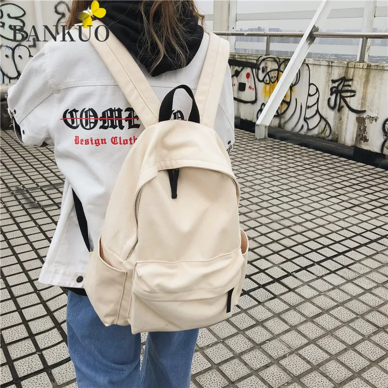 

BANKUO Canvas Backpack Men Girl Schoolbag Preppy Style Mori Girl Daily Simplicity Personality Fashion Casual Solid Backpack C155
