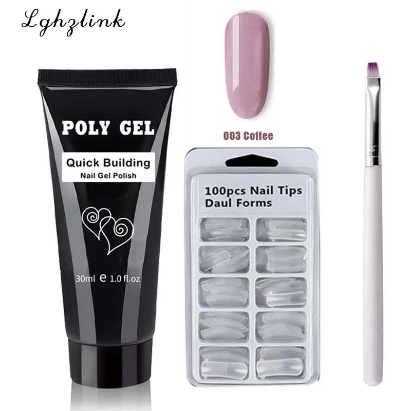14 шт./компл. polygel набор для ногтей с лампой, а так же 30 г поли геля Soak Off гель для наращивания ногтей быстрое строительство Polygel с украшением в виде кристаллов; Прозрачная Жесткая Poli гель набор - Цвет: ZH90-003