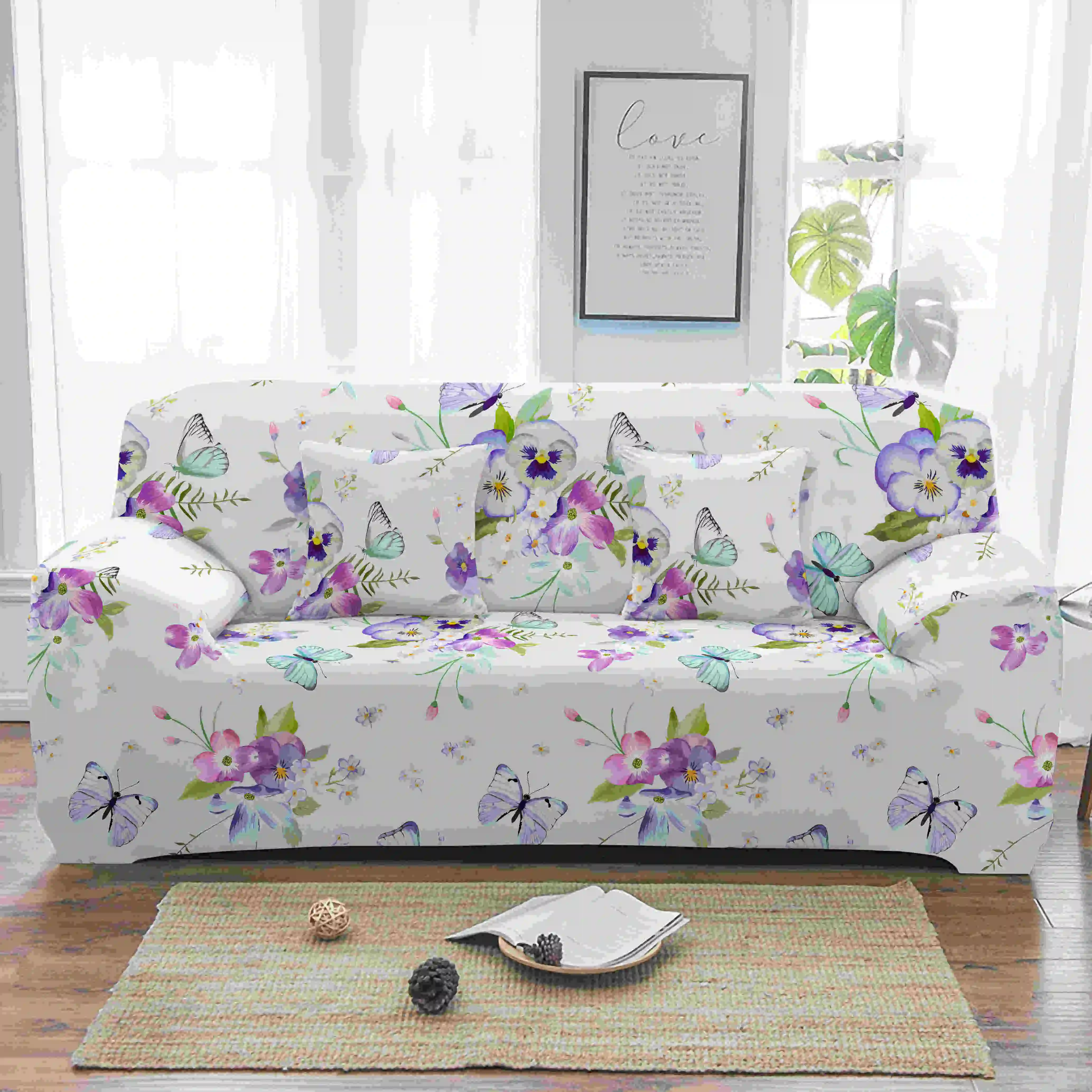 Homesky Flower Sofa Covers Stretch Slipcovers Sectional Elastic Cover for Living Room L shape Armchair 1/2/3/4-seater | Дом и сад