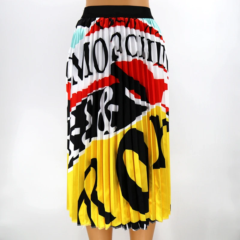 Юбка женская плиссированная Длинная с завышенной талией и мультяшным