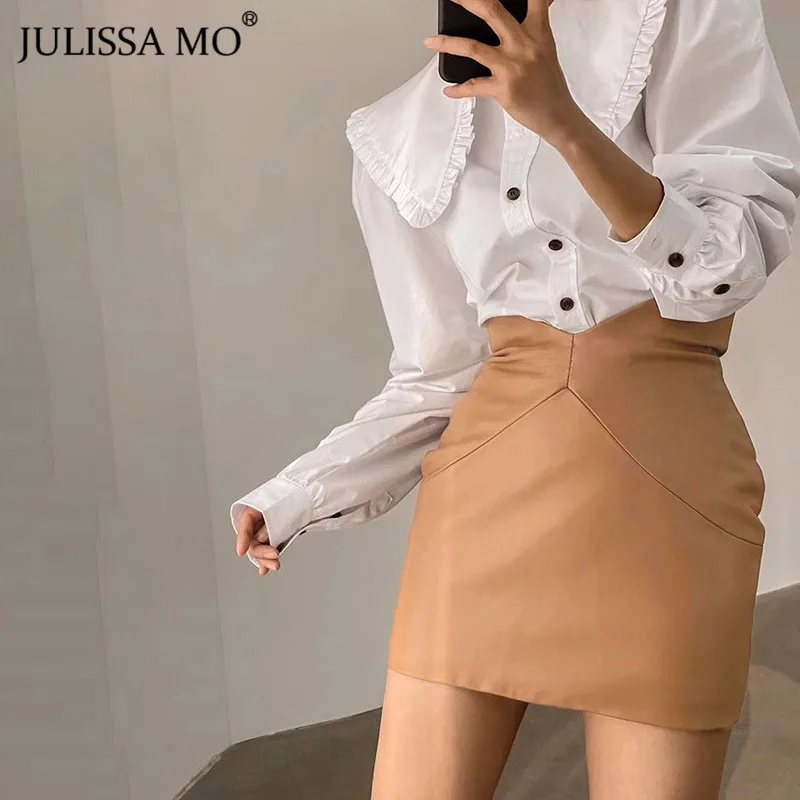 Julissa Mo высокое качество искусственная кожа Облегающие юбки для женщин высокая