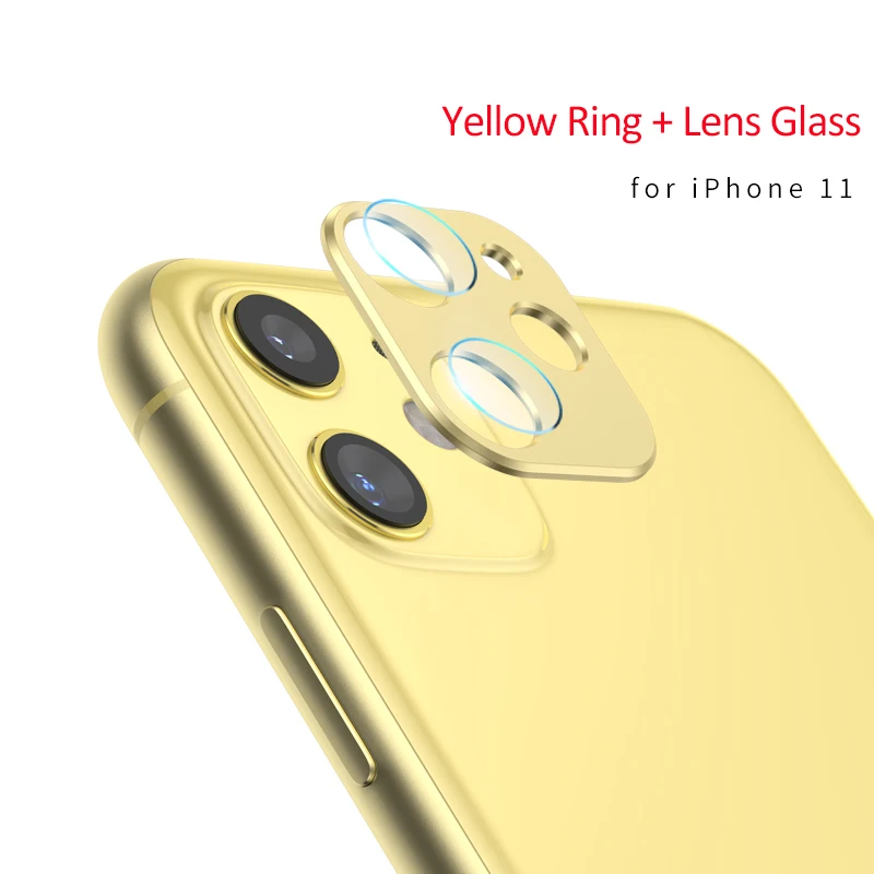 Цвет: желтый Для iPhone 11 Pro Max пленка из закаленного стекла задняя крышка объектива камеры металлическое защитное кольцо чехол для iPhone 11 защита экрана - Цвет: Цвет: желтый