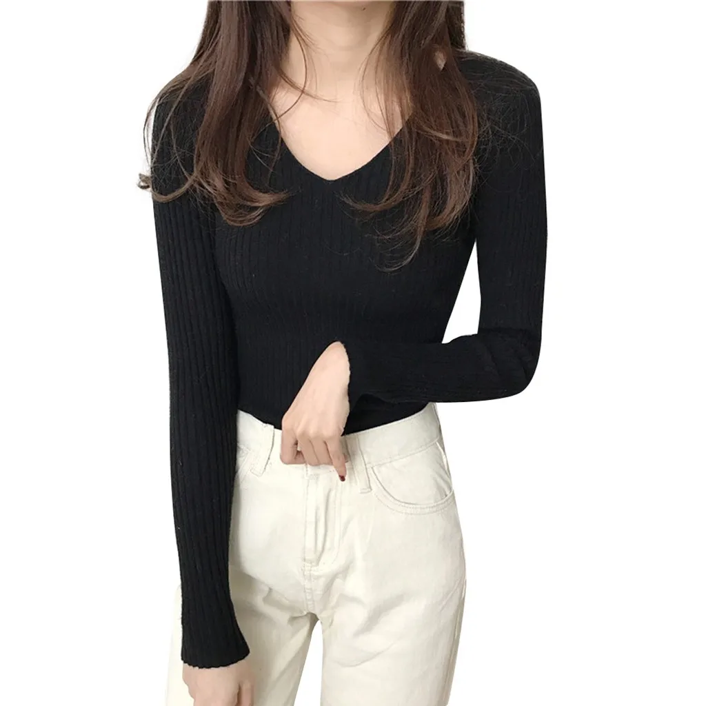 Новинка 2019 женская одежда v-образный ворот вязанная Джерси Корейская куртка