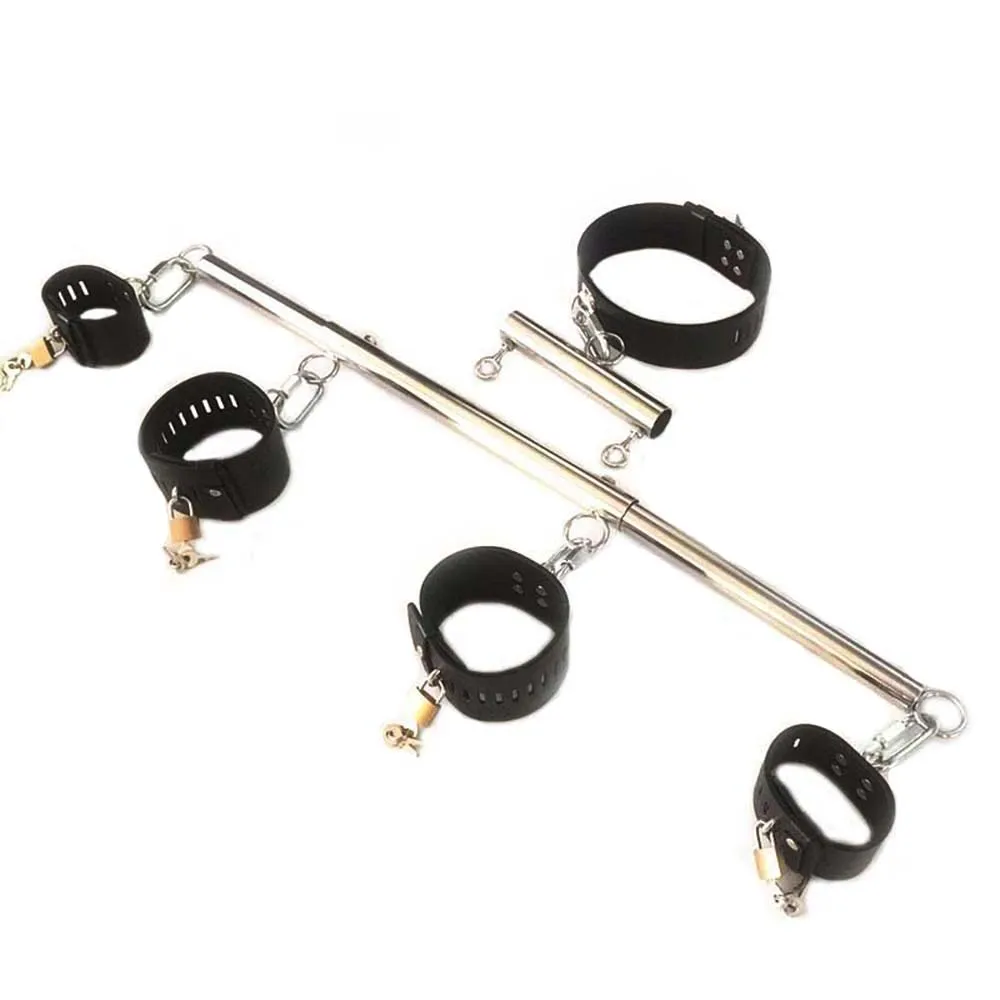 Heavy Duty Stainless Steel Spreader Bar Hand Ankle Collar Cuffs Detachable Restraint Slave BDSM Bondage SM Sex Toys for Couples