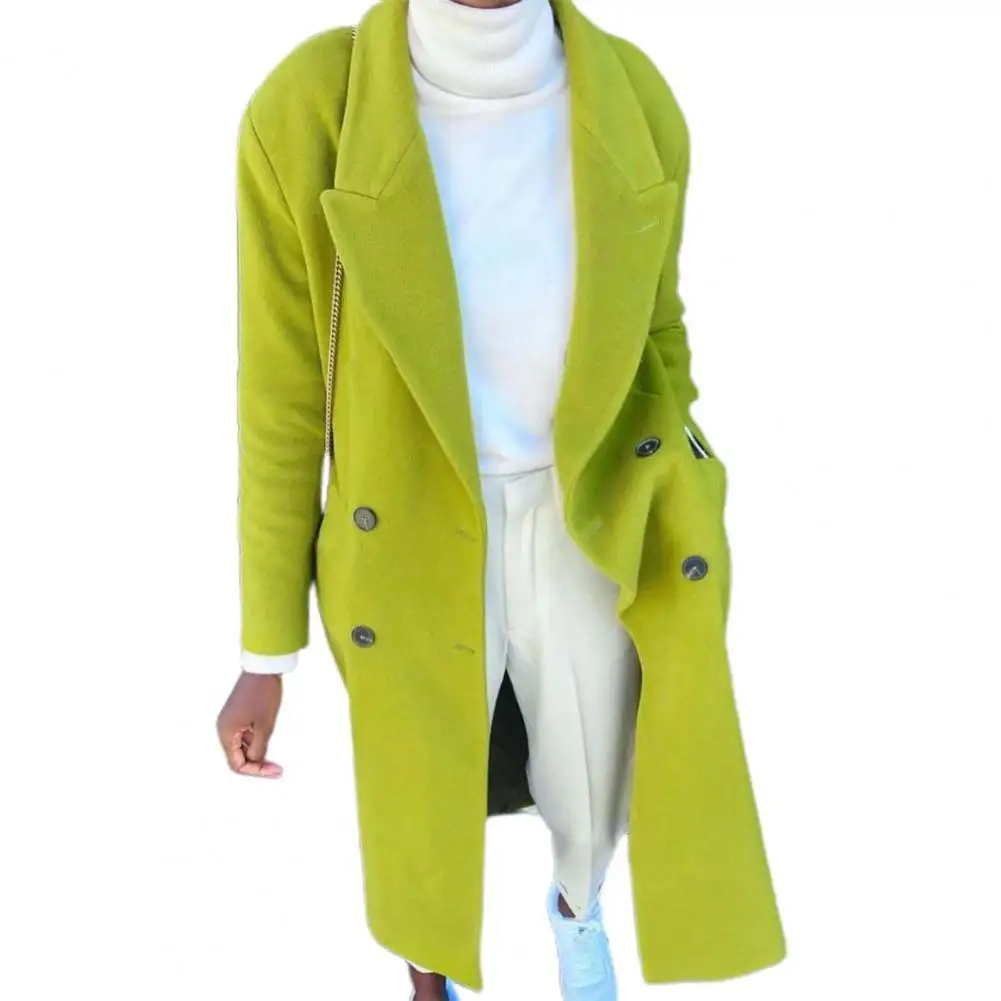 

Женское осеннее пальто, длинный Тренч, пальто с лацканами по бокам для женщин, ветровка с карманами, однотонное длинное шерстяное элегантно...
