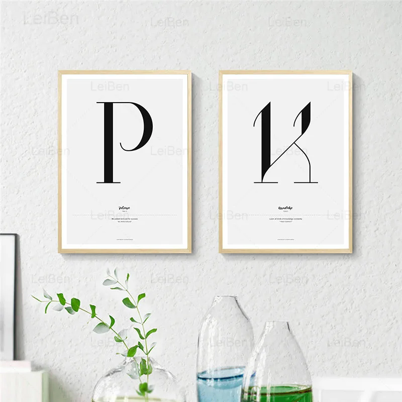 

Black English Alphabet Art Poster Nordic Minimalist Canvas Painting Home Decor Modular Picture Children's Room and Living Room
