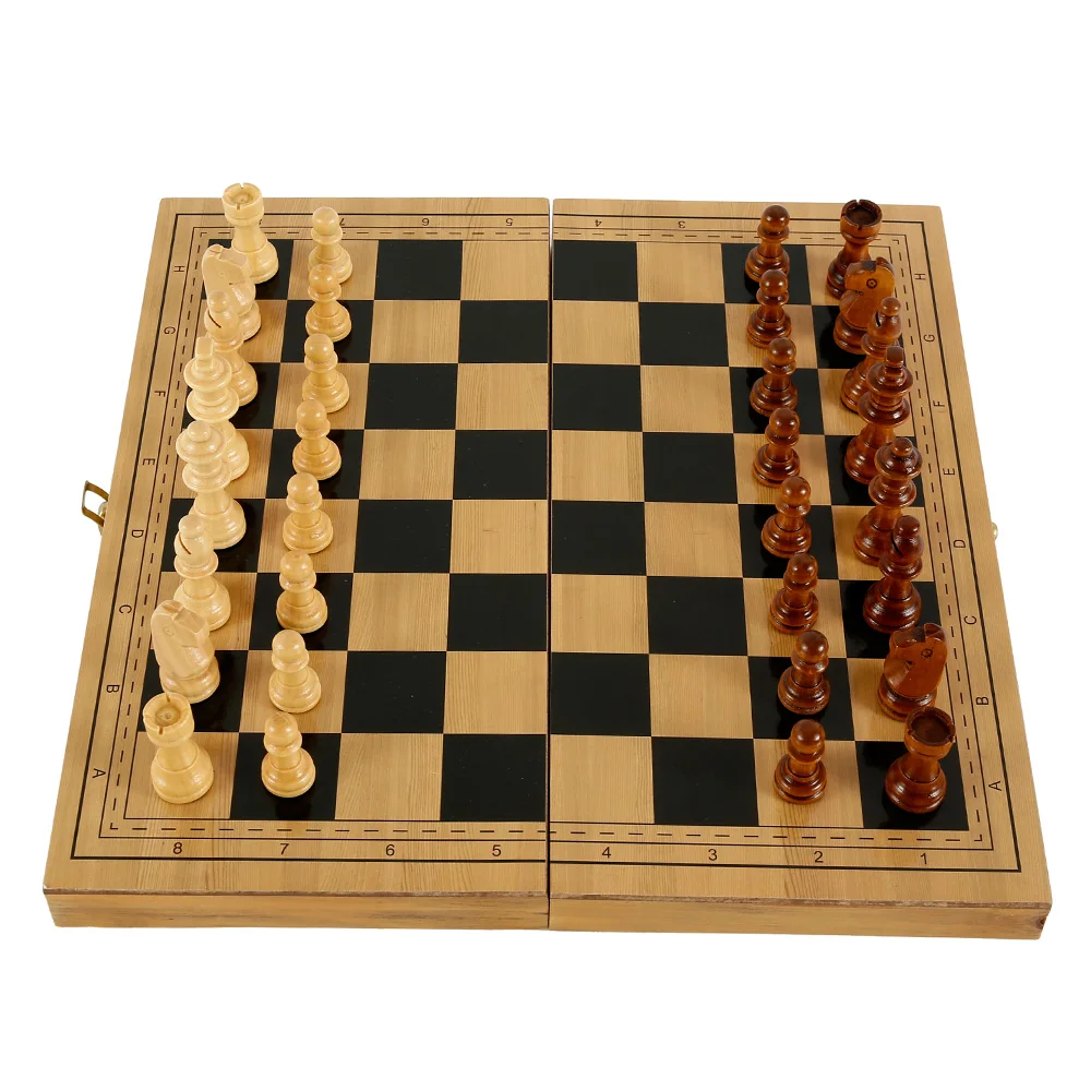 

Wooden International Chess Set Wooden Folding Chess with Felted Game Board Games Checkers Entertainment Adult Kids Family Gift