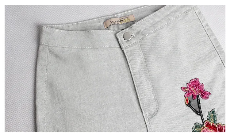 High Waist Leggins Jeans Pencil Pants Casual Stretch Skinny Ripped Flower Embroidery Denim Elastic Grey Jeggings Ladies Trousers | Женская