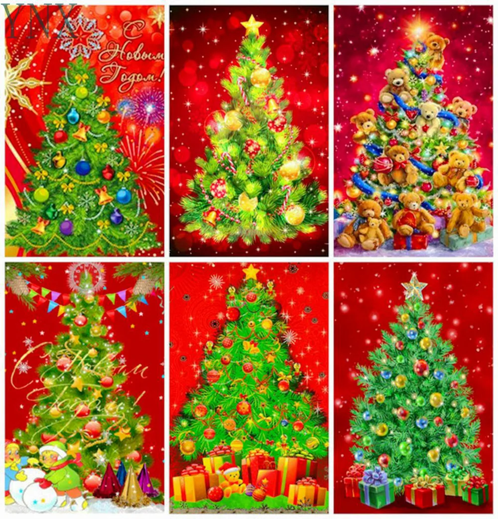 

YNX 5D DIY Diamond Cross Stitch Set With Diamond Embroidery Mosaic Art Christmas Tree Full Square Home Decoration New Year Gift