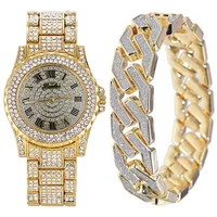 iced out watch bracelet for women bling miami cuban chain simple women watches luxury gold watch set fashion jewelry relojes