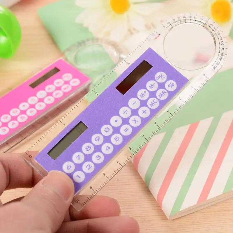 Colorful Mini Ultra-thin Straight Ruler With Solar Calculator Magnifier Multifunction 10cm School Office Supplies | Компьютеры и офис