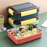 4 grids thermal lunch bento box for kids stainless steel liner food storage container childen picnic set with tableware
