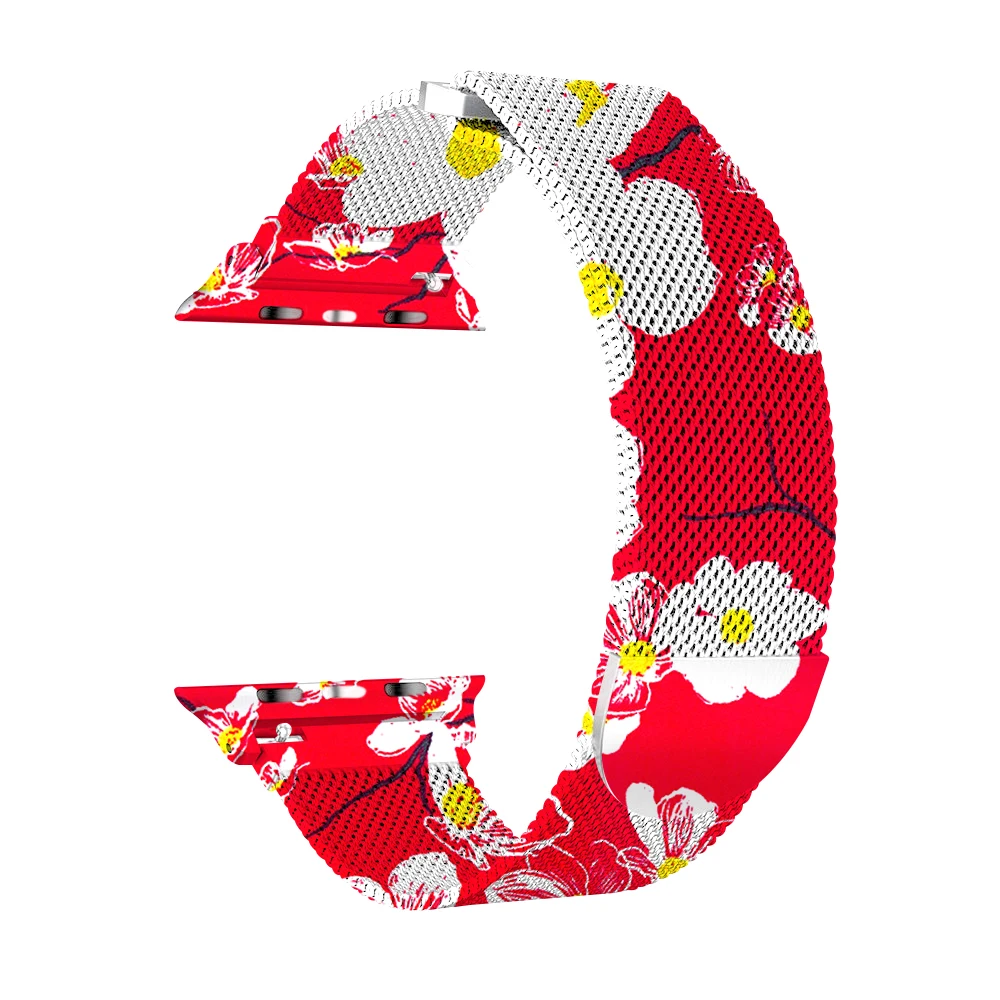 Для наручных часов Apple Watch версии цветочный Нержавеющая сталь Миланский ремешок