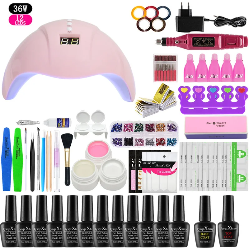 Набор для ногтей 36 Вт УФ светодиодный светильник Сушилка с 6/10/12 шт инструментов