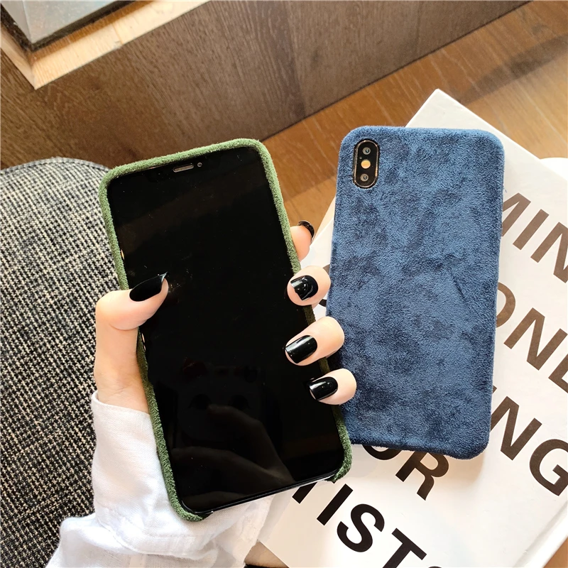 Winter Warm Plush Phone Case For iPhone 7 8 Plus 11 Pro X XR XS Max Furry Cloth Plain Soft PU Back Cover |