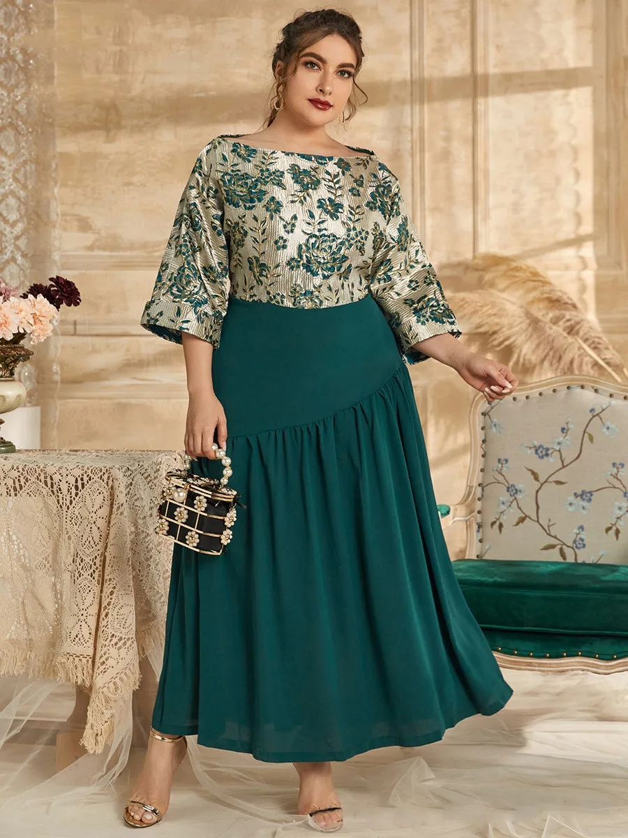 

Elegant Ethnic African Evening Dresses Women Fashion Plus Size Maxi Party Dress 5XL Ladies Embroidered O Neck Short Sleeve Dress