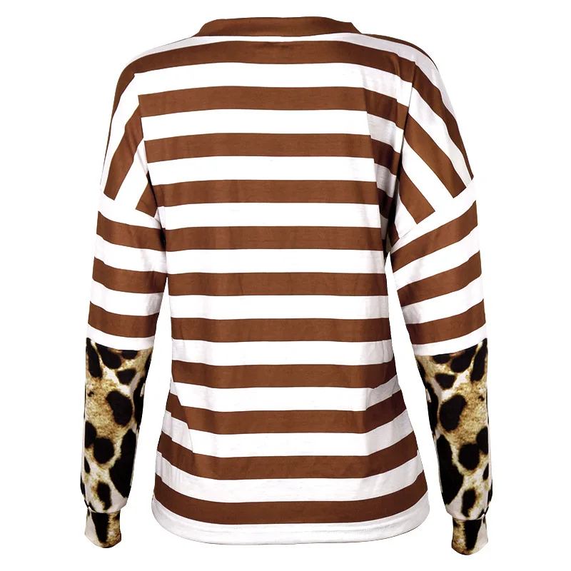 

European and American Women's Stitching Leopard Print Long Sleeve Round Neck Top T-shirt Graphic T Shirts Graphic Tee