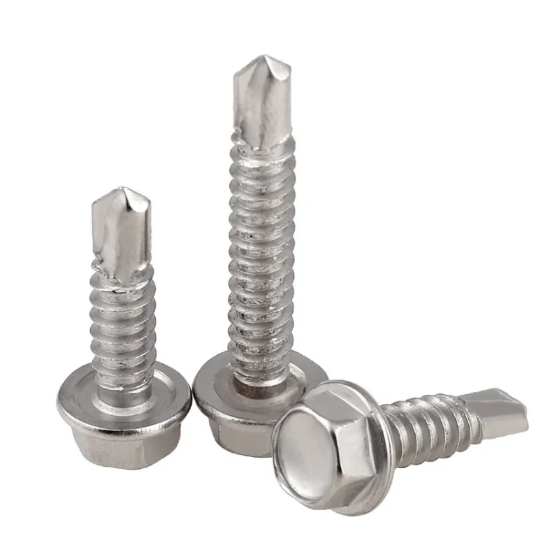 

CoolXYZ 410 Stainless Steel Hex Head with Collar Self Drilling Screw Hexagon Long Drill Tail Self Tapping Screws M5.2M6.3 5pcs