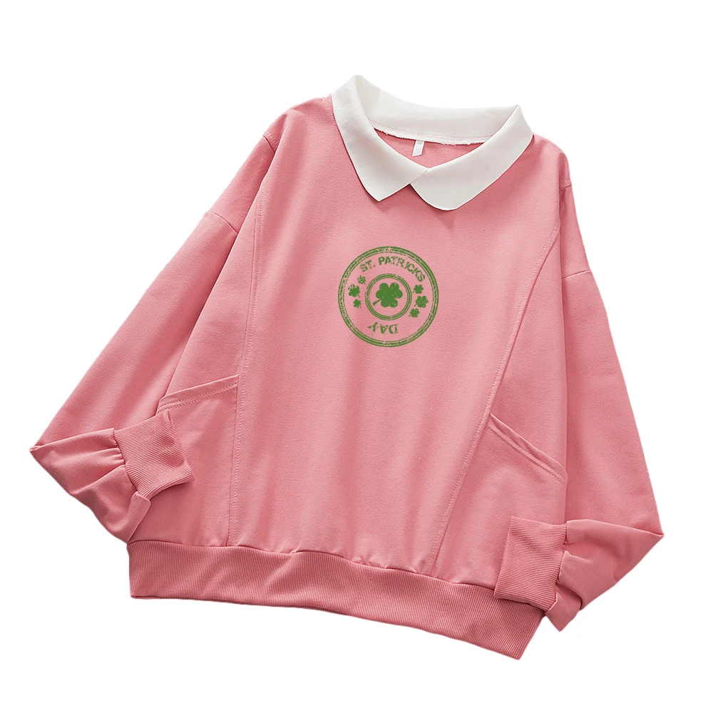 Collar Sweatshirts for Women Ladies St. Patrick's Day Festival Autumn Harajuku Sweetshirts Hoodies Vintage Loose Green Tops