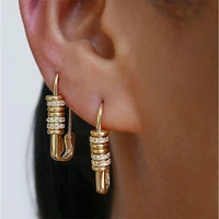 lost lady fashion zircon safe pin hoop earrings for women gold color geometric earrings wholesale jewelry female bijoux gifts