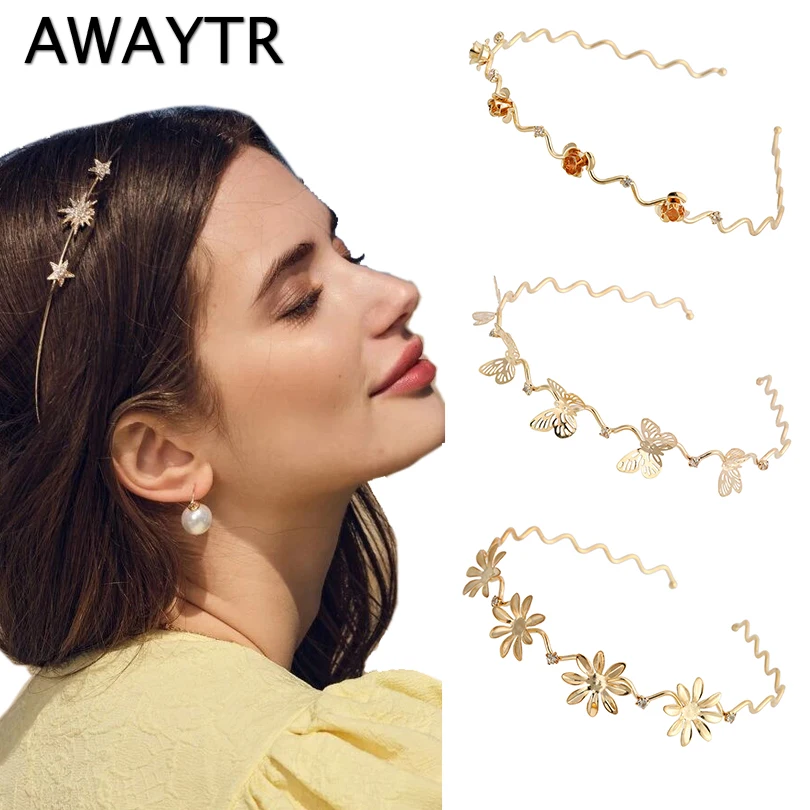 Женская повязка на голову AWAYTR золотистая для волос в стиле ретро свадебный